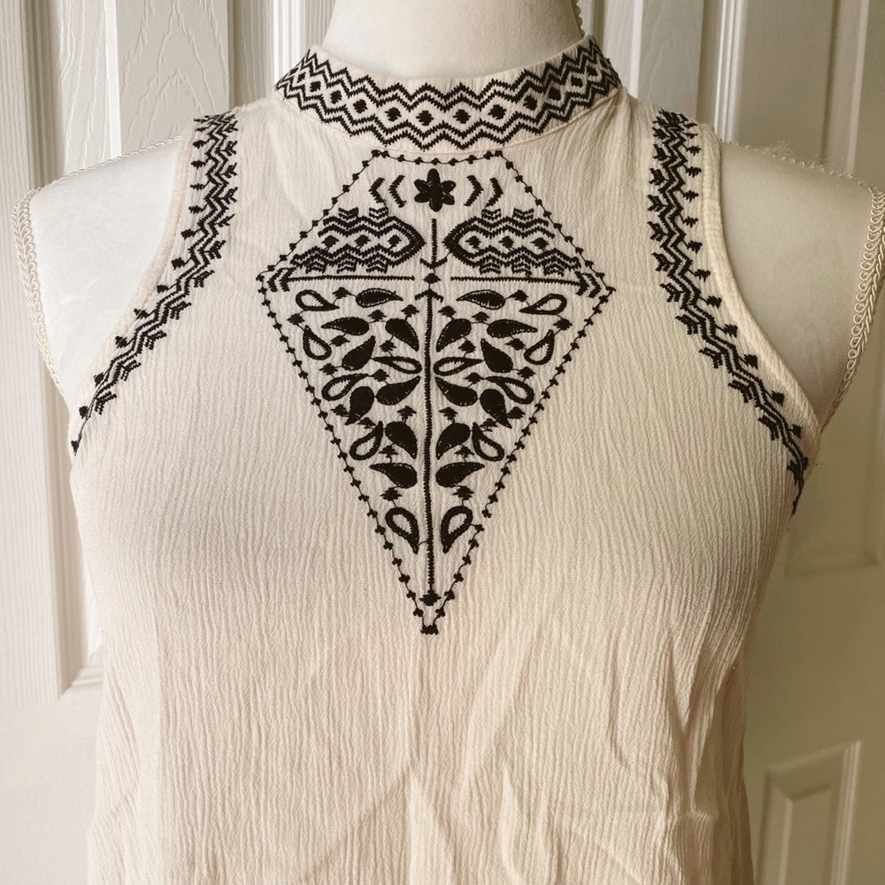 Embroidered Boho Hi-Neck Tank